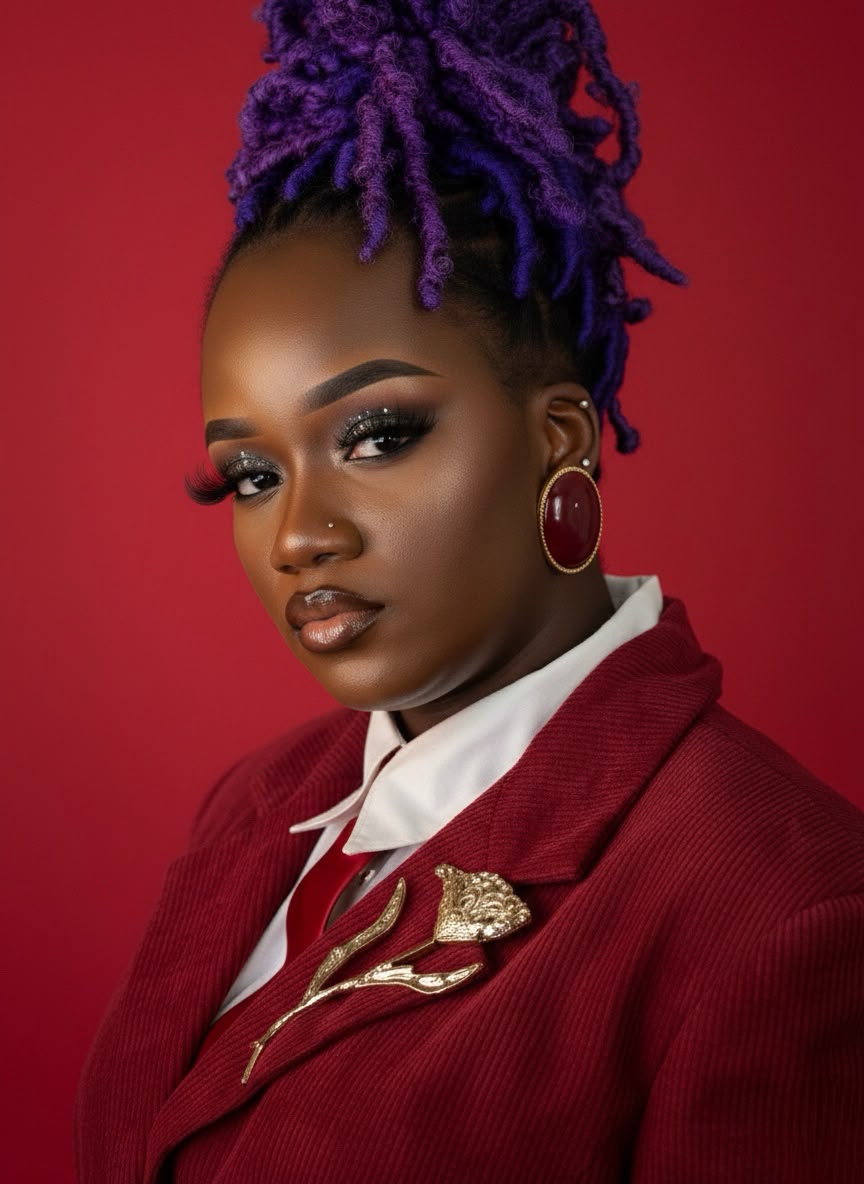 Purple Loc Updo & Smoky Glam